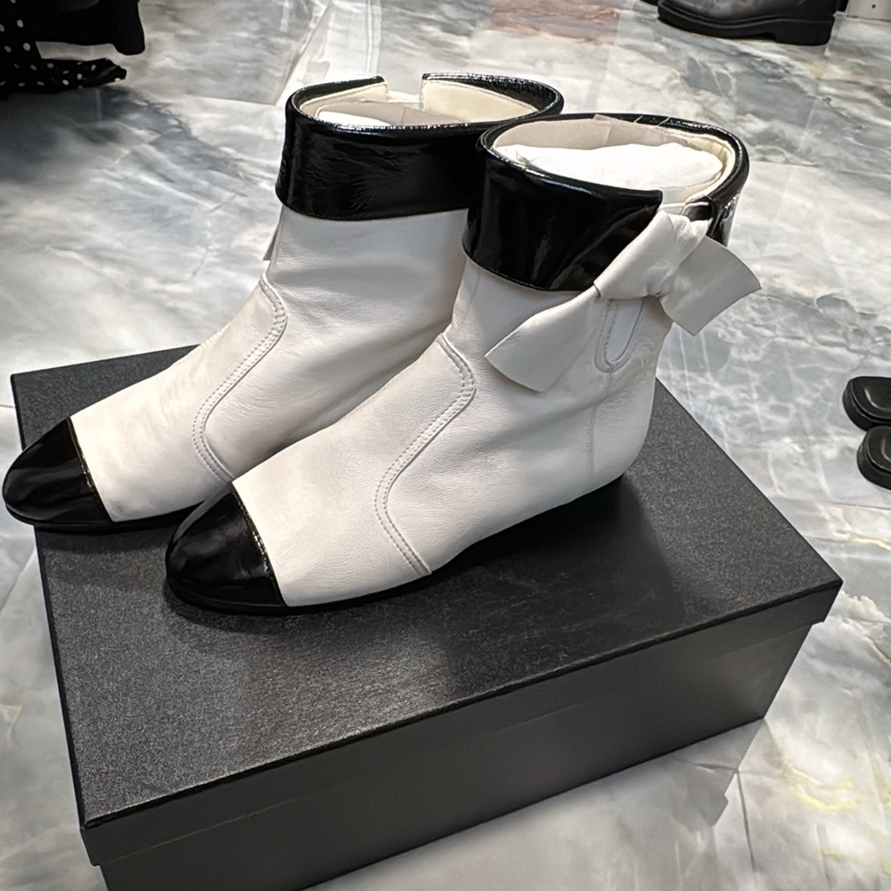 Elegant Black and White Chanel Women's Ankle Boots